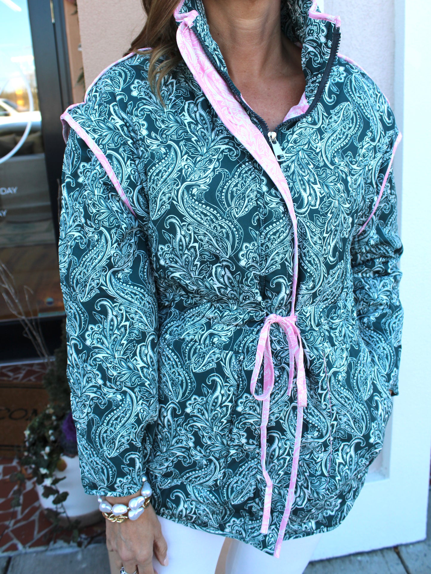 Paisley Print Front Zipper Jacket