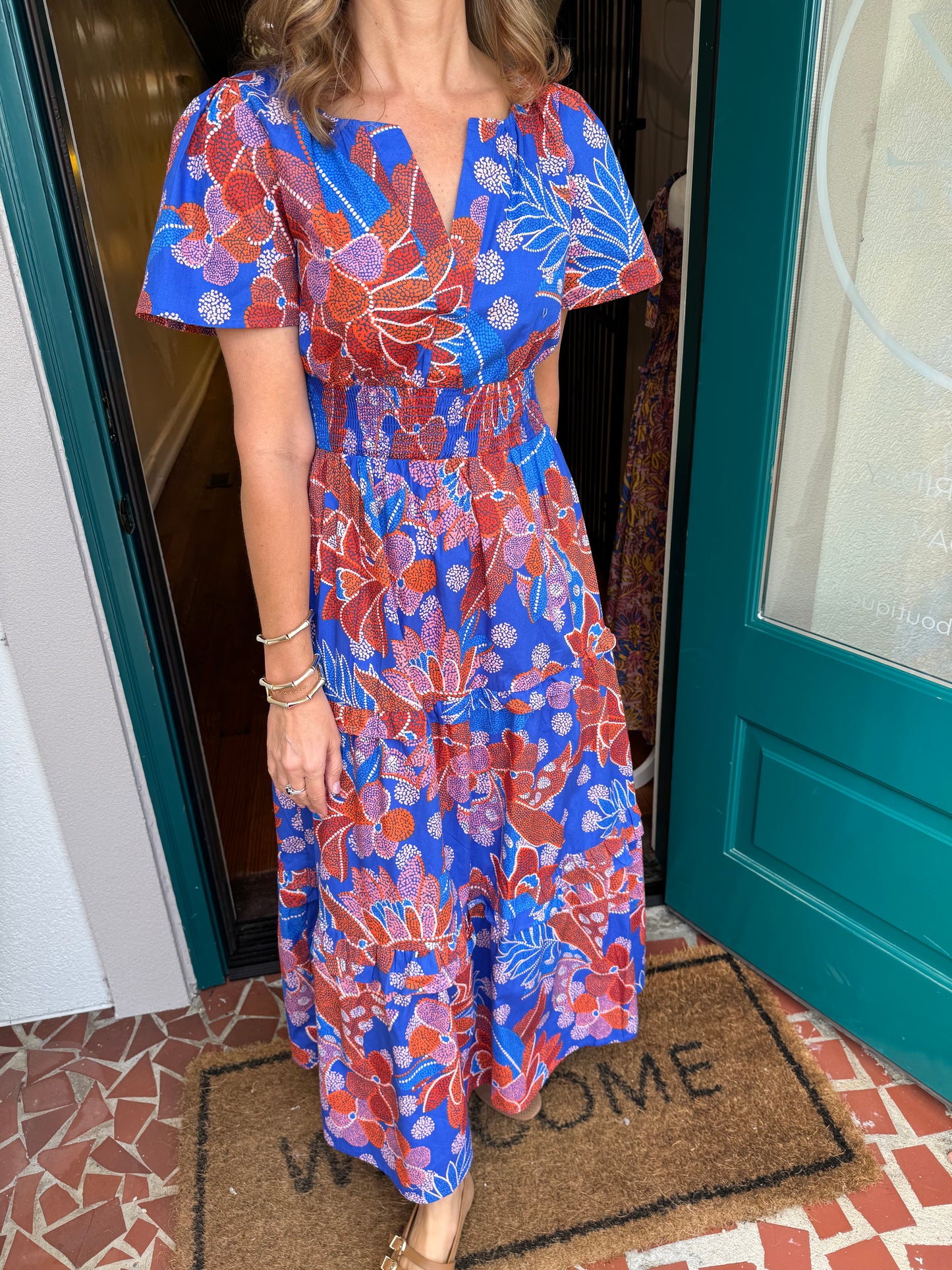 Amazonia Blue Floral Palmer Poplin Maxi Dress