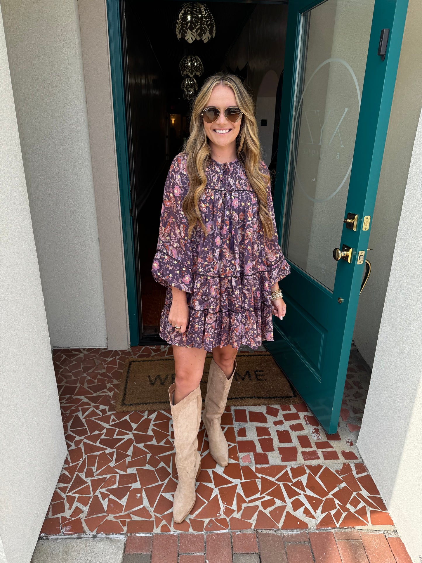 Purple and Gold Smocked Dress