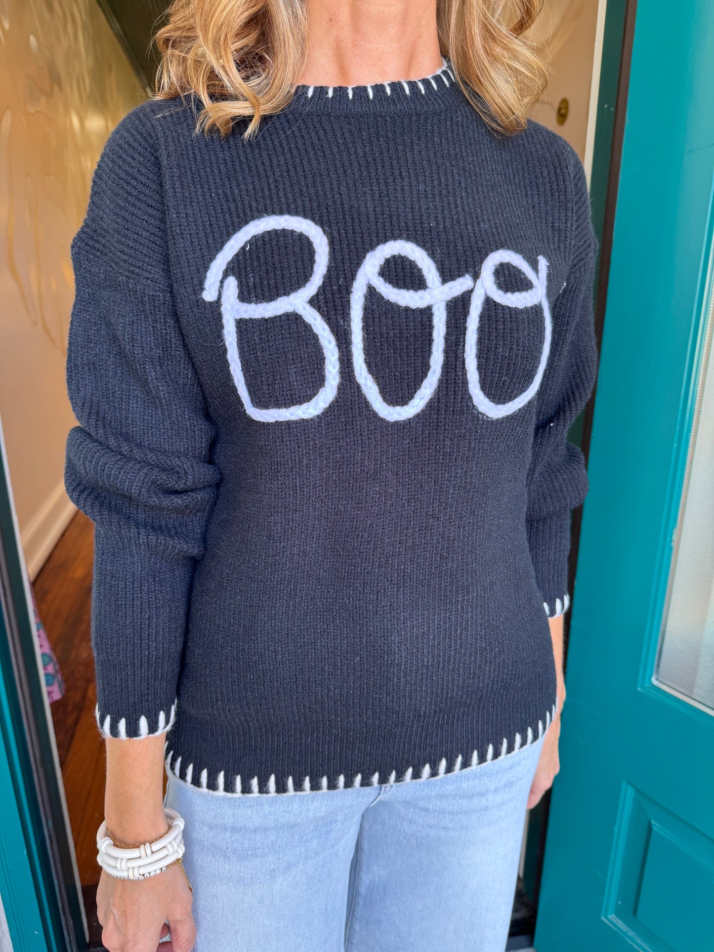 Black Halloween Boo Sweater