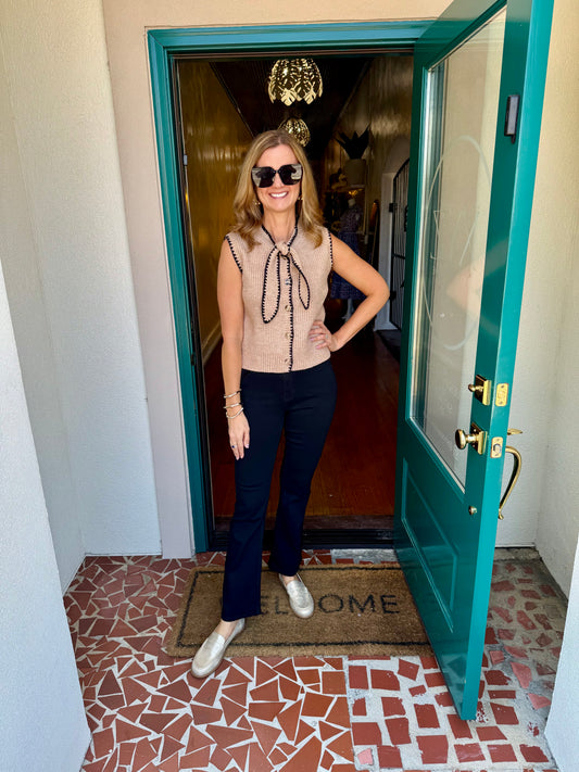 Sleeveless Button Down Knot Detail  Sweater