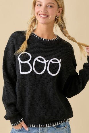 Black Halloween Boo Sweater