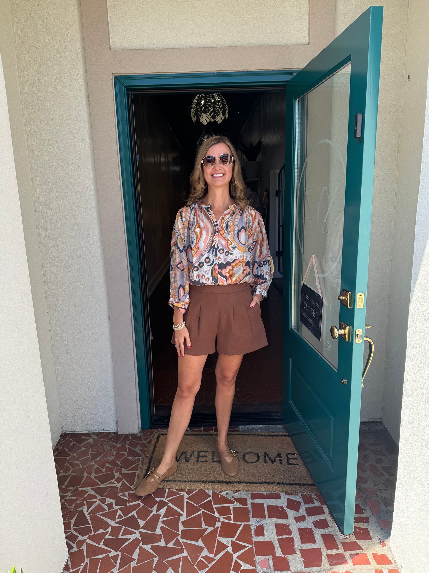 Printed Loose Fit Button Down Blouse