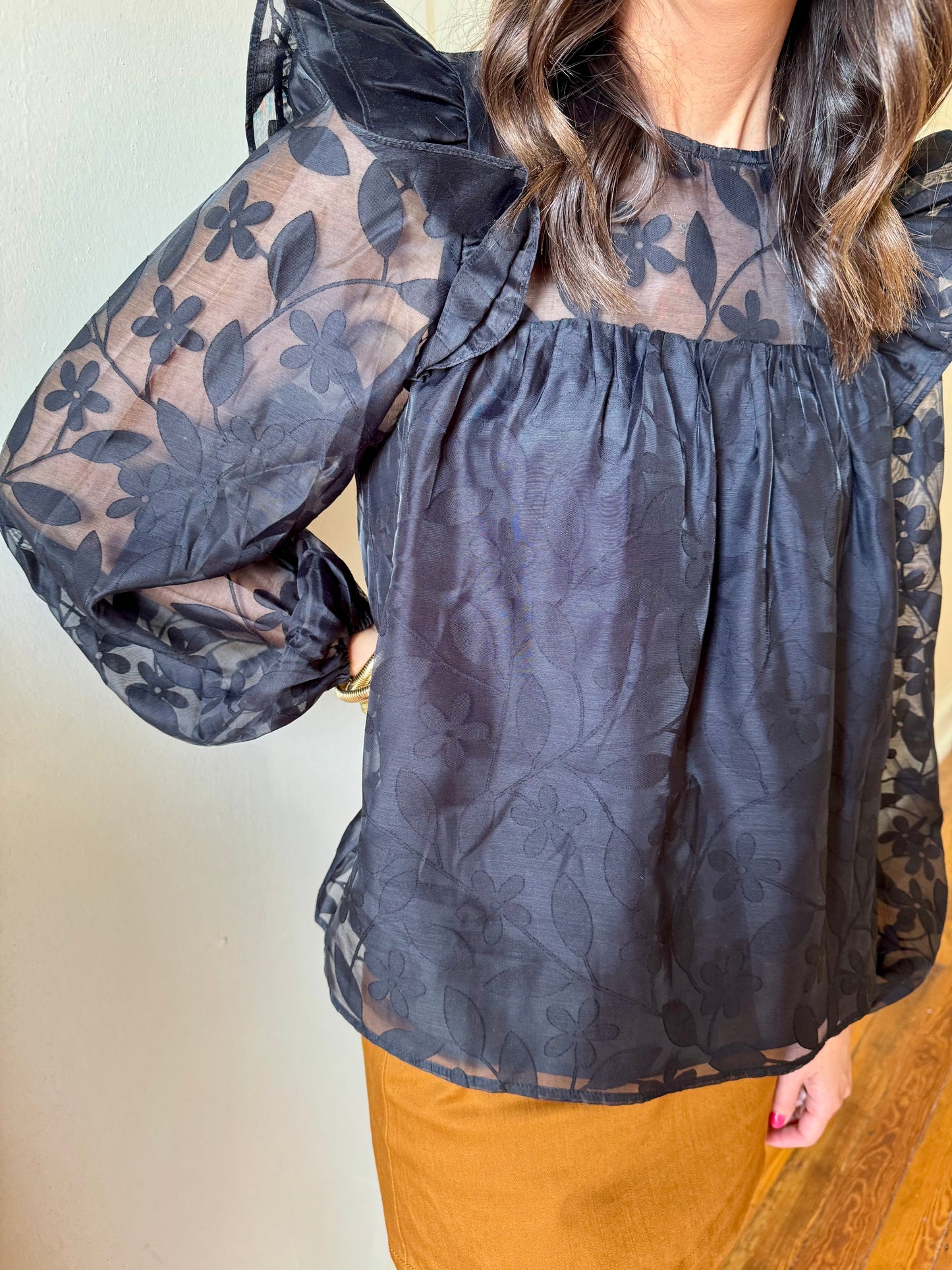 Black Floral Overlay Top