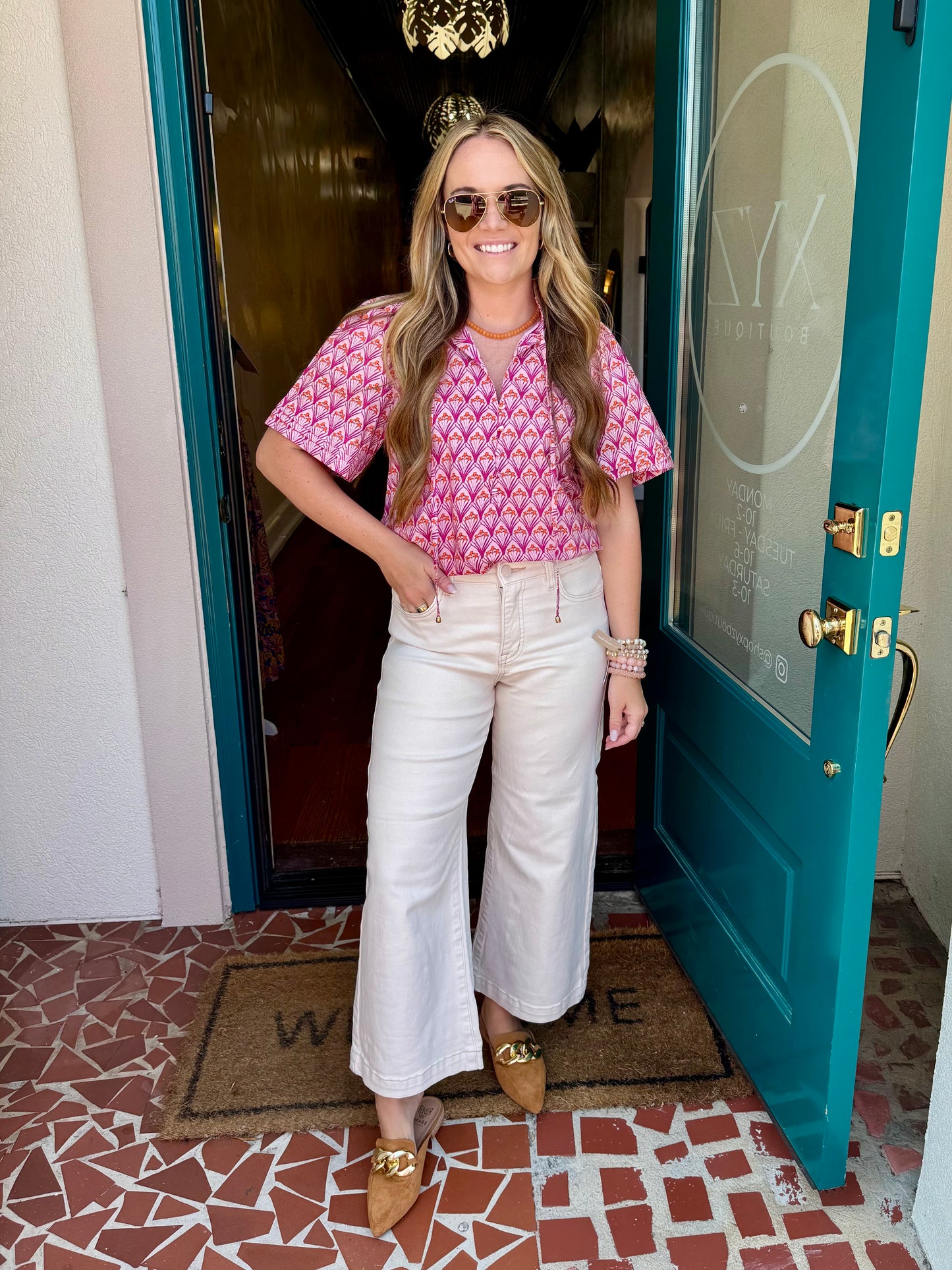 Geometric Print Short Sleeve Top