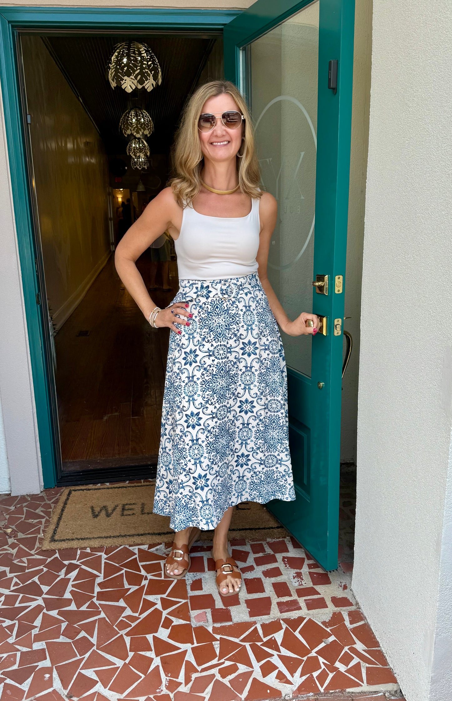 Azalea Mosaic Belted Maxi Skirt