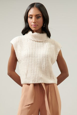 Oatmeal Monica Sleeveless Cropped Turtleneck Sweater