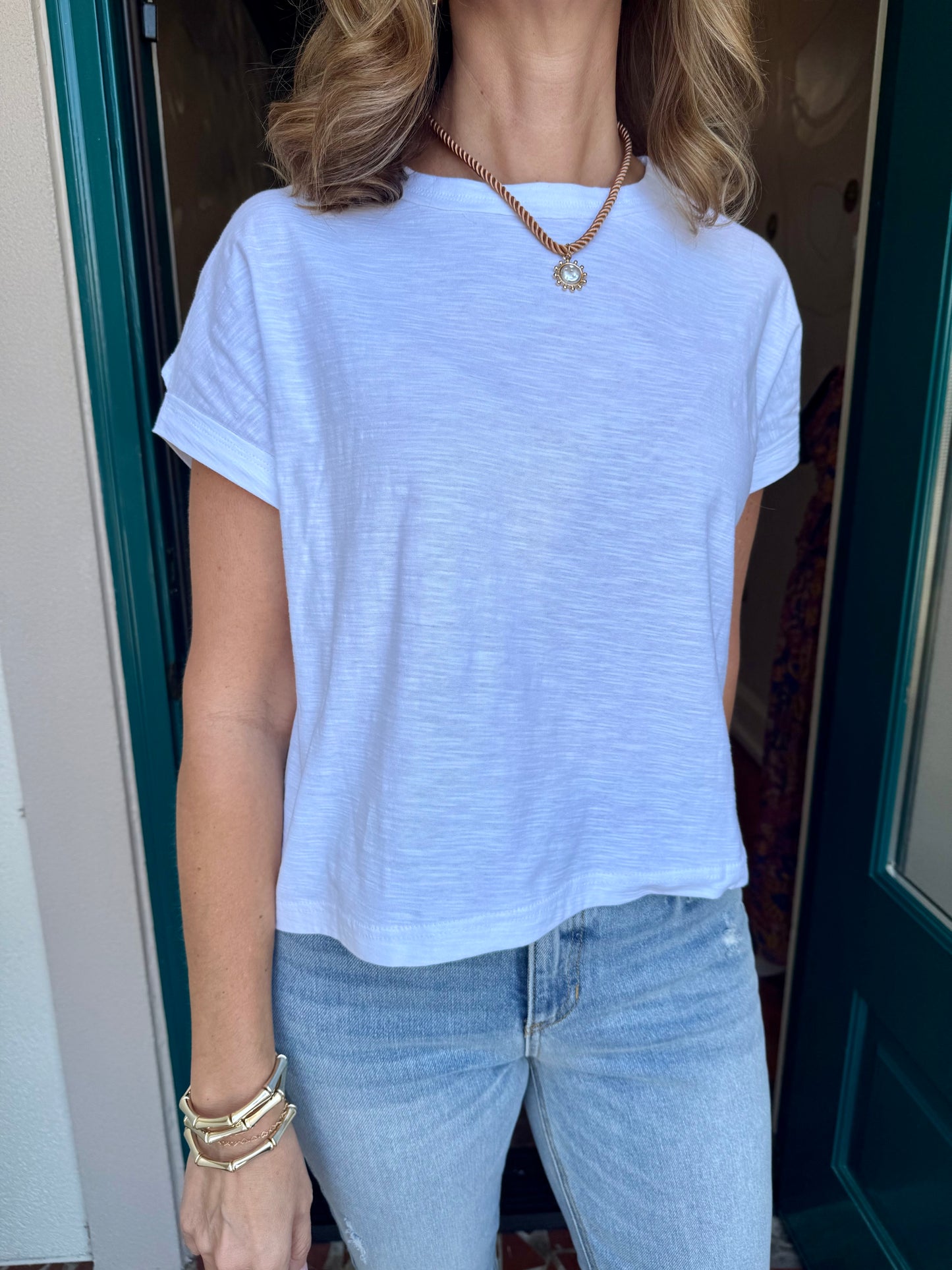 White Cotton Round Neck Short Sleeve Tee