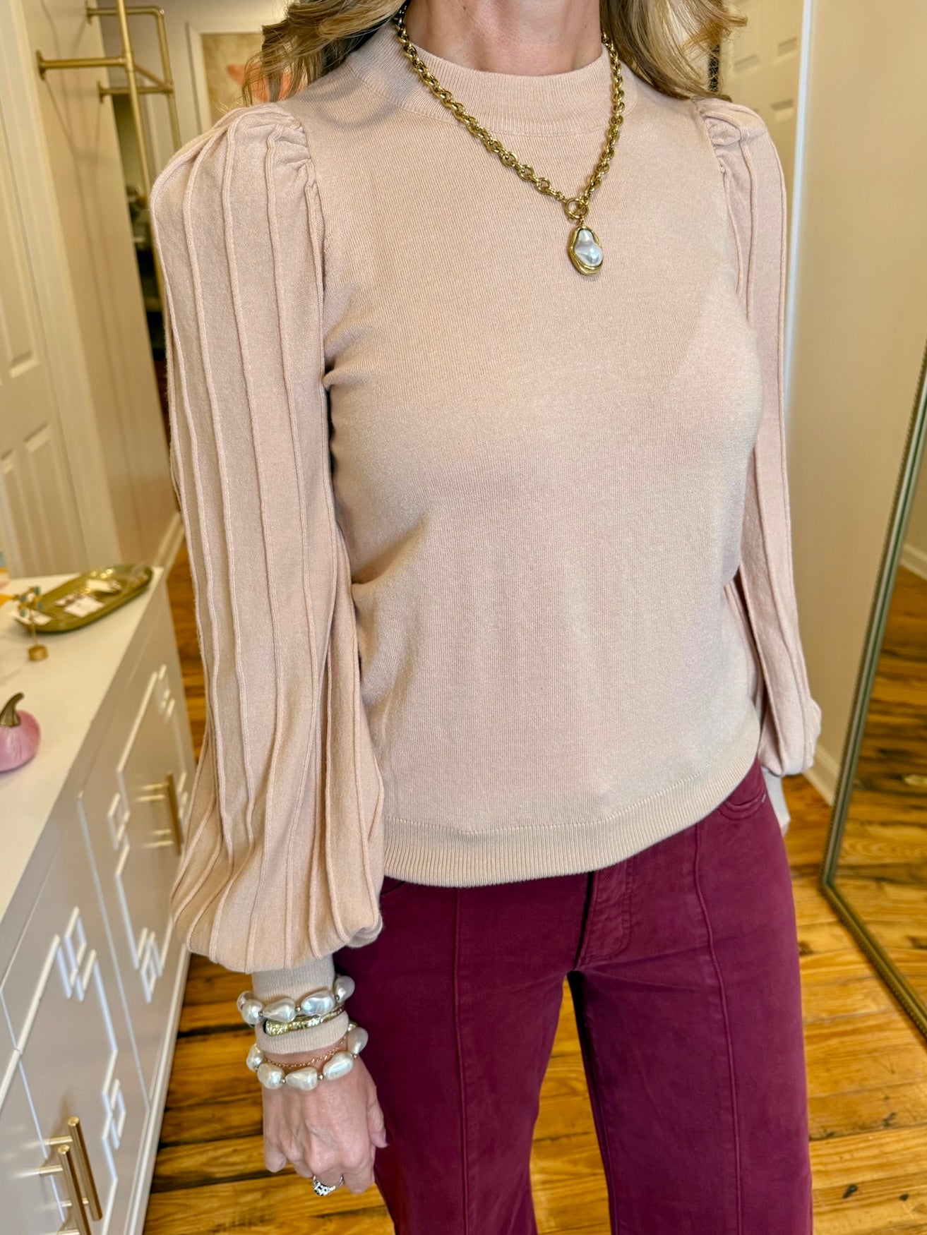 Stripe Texture Sleeve Sweater