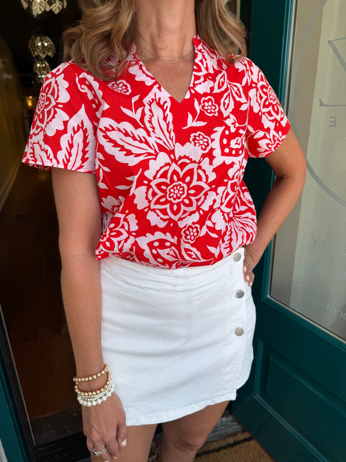 Hazen Floral Pleated Top