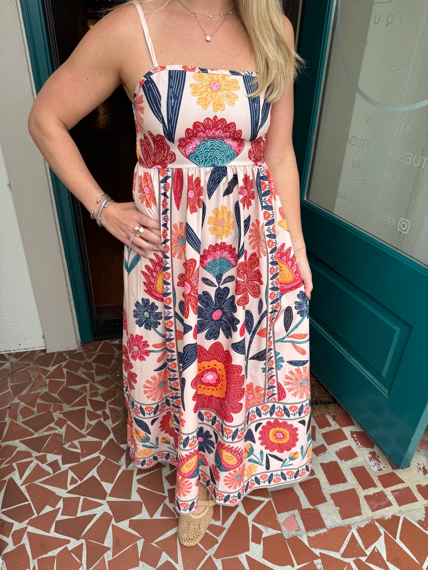 Floral Print Sleeveless Strap Maxi Dress