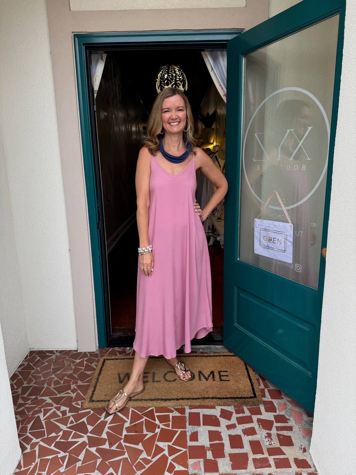 Woven V Neck Midi Dress-Saturday Steal