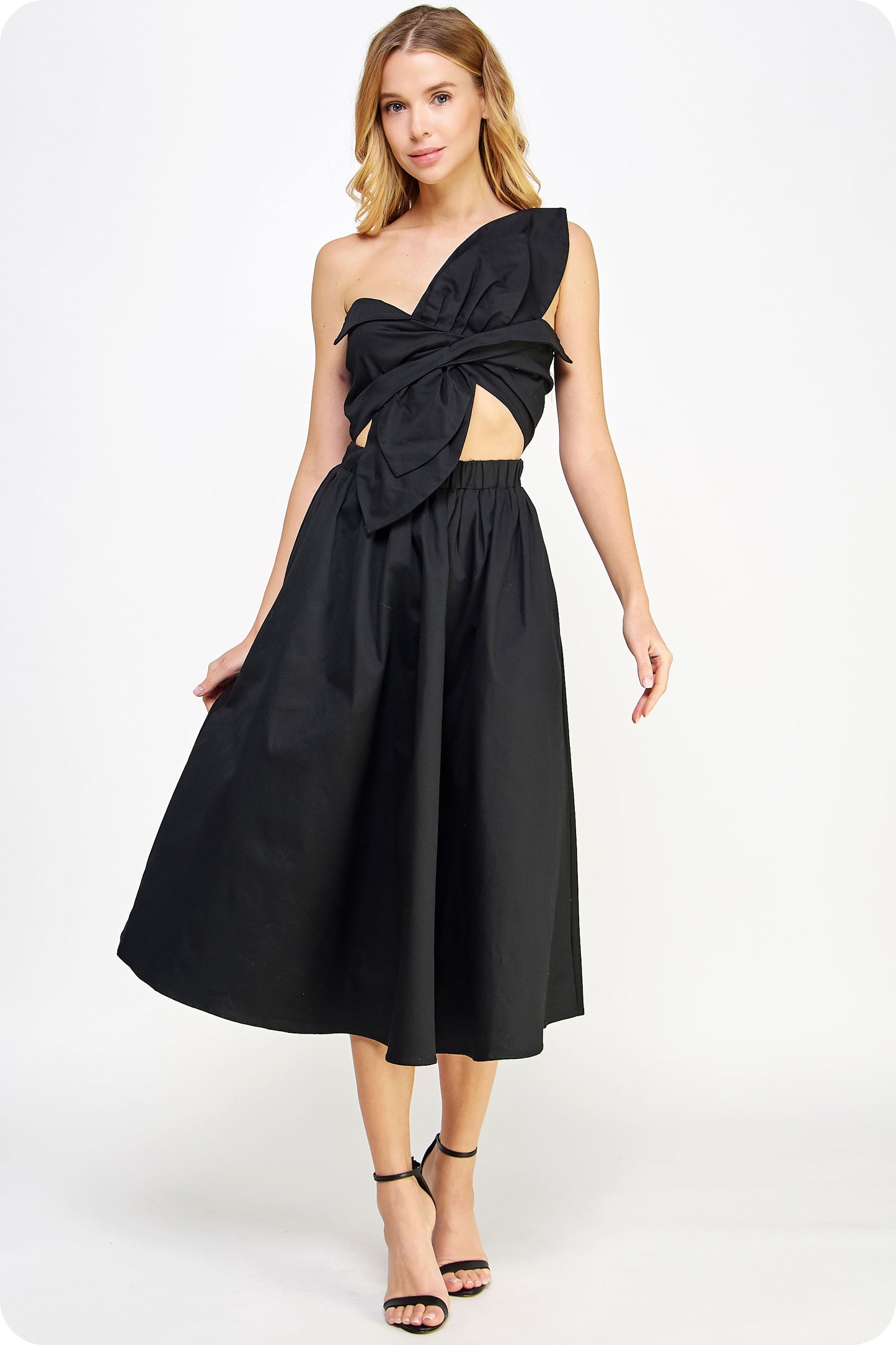 Knotted Flower Bow Midi Dress