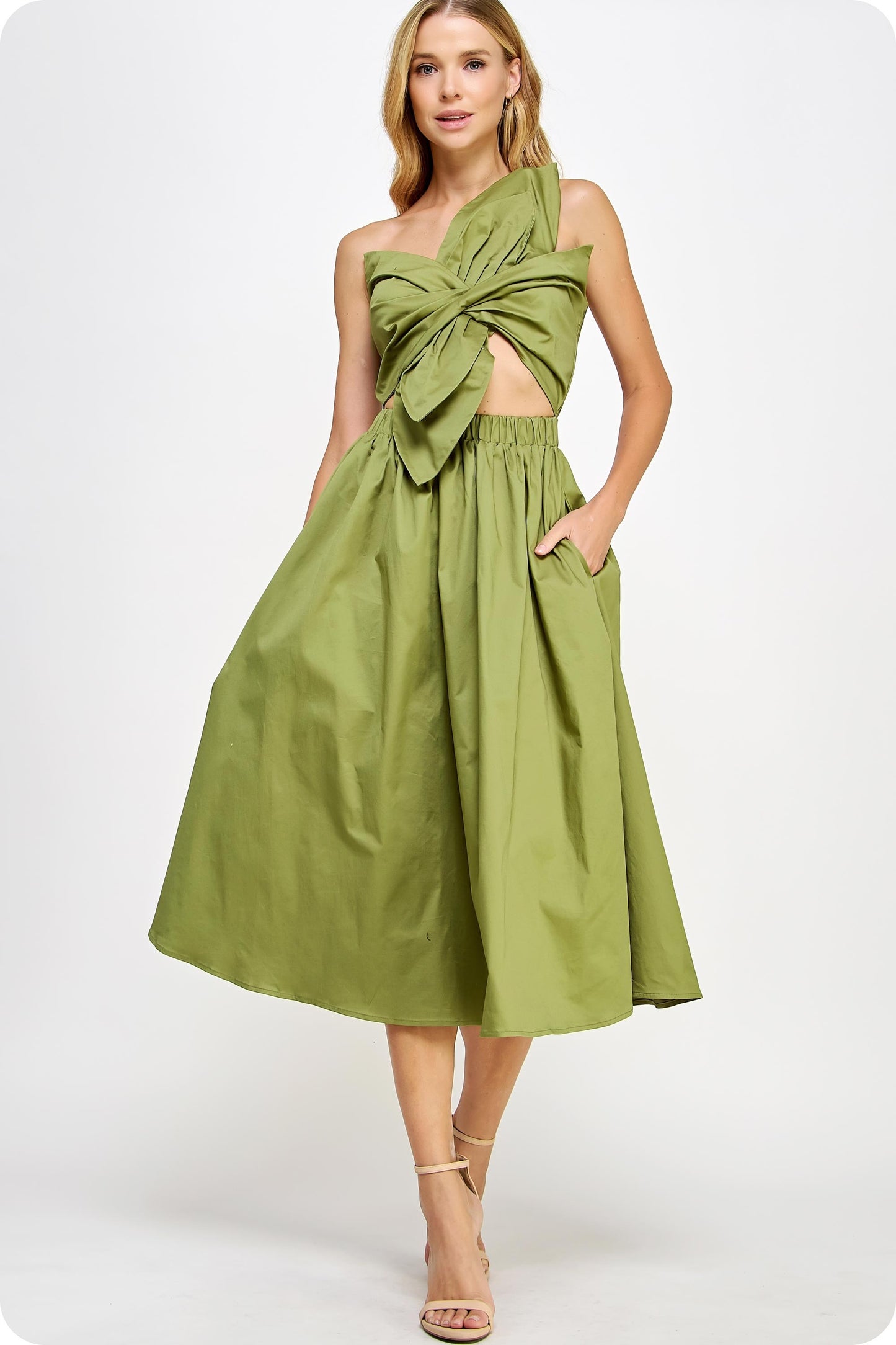 Knotted Flower Bow Midi Dress
