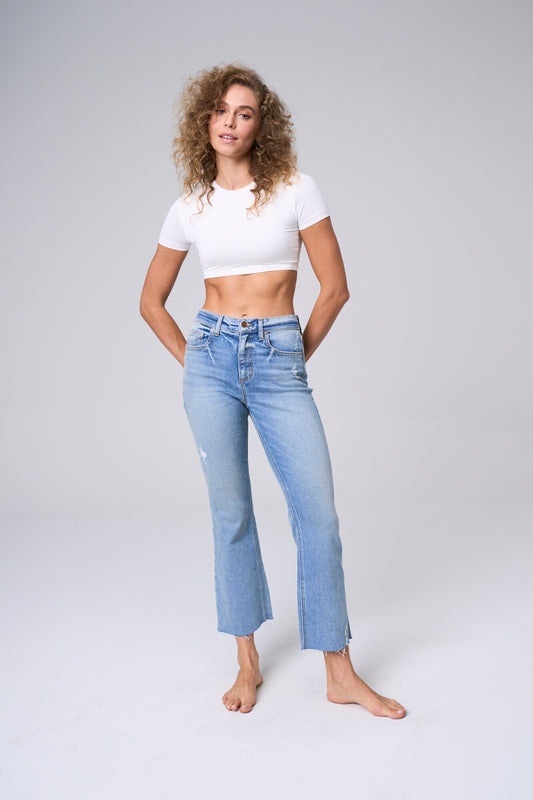 Heather High Rise Comfort Stretch Crop Bootcut Denim