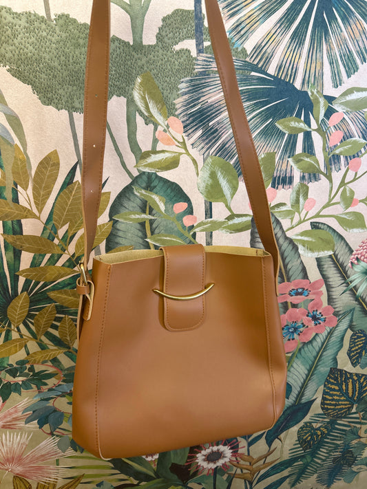 Cognac Gold Buckle Detail Purse