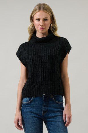 Black Monica Sleeveless Cropped Turtleneck Sweater