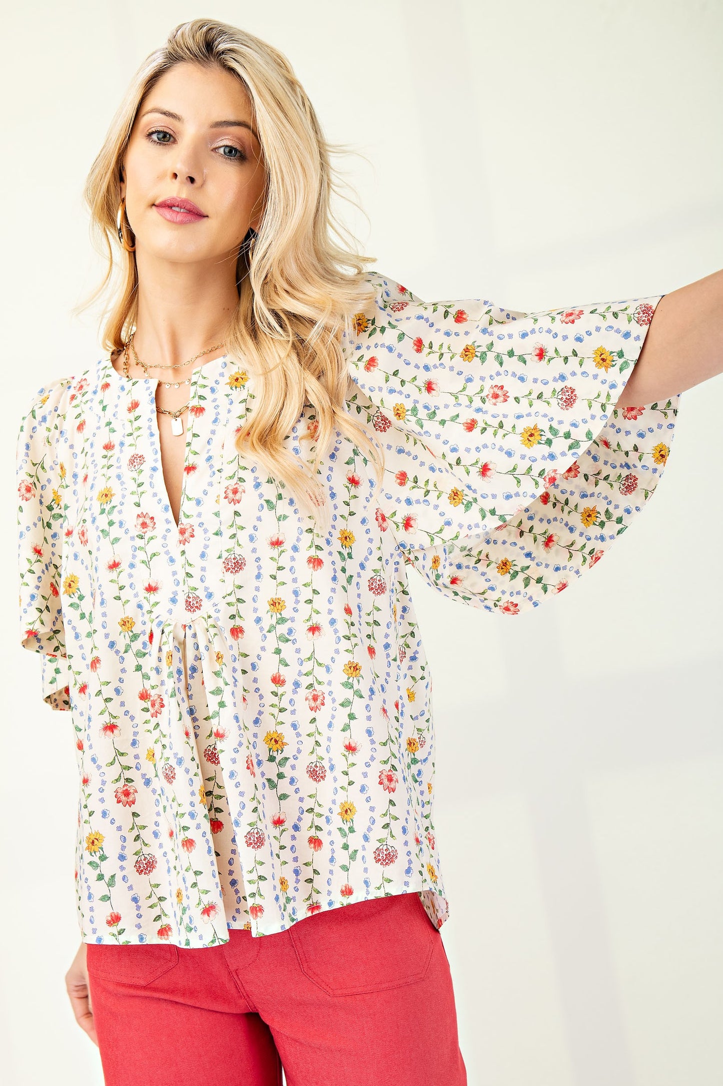 Split Neck Top with Cape Sleeves