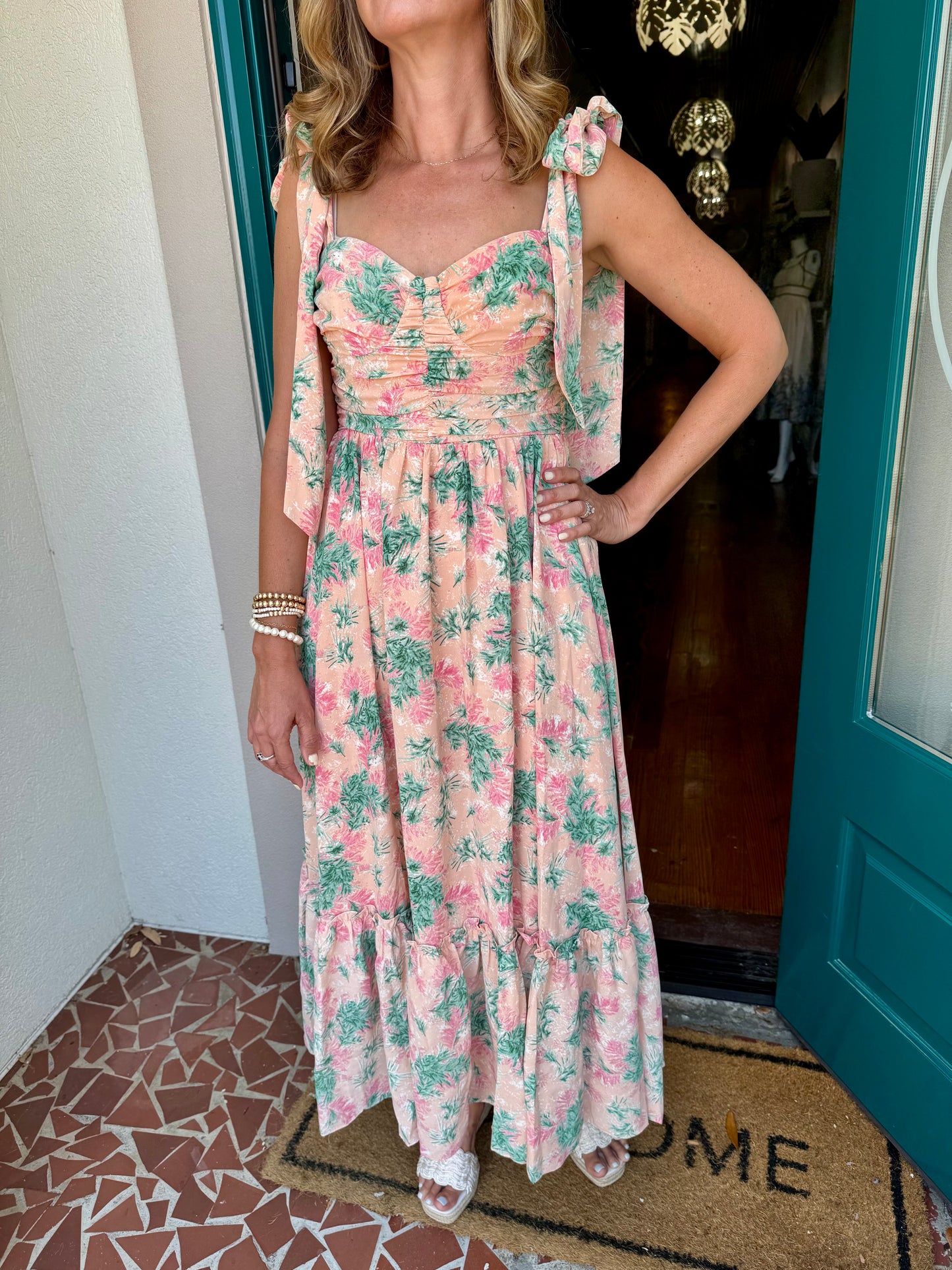 Floral Ribbon Tie Maxi Dress