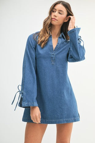 Denim Collared V Neck Dress