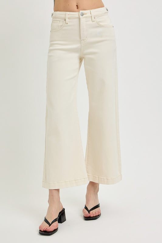 Ivory Tummy Control High Rise Crop Wide Pants