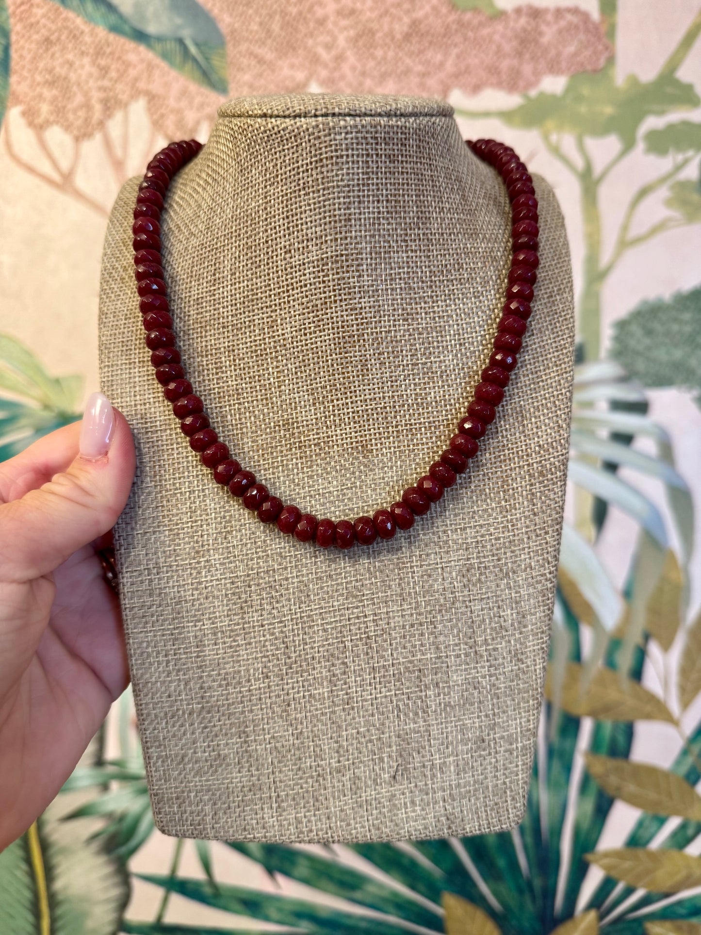 Burgundy Candy Bead Necklace - Cherry Laurel Design