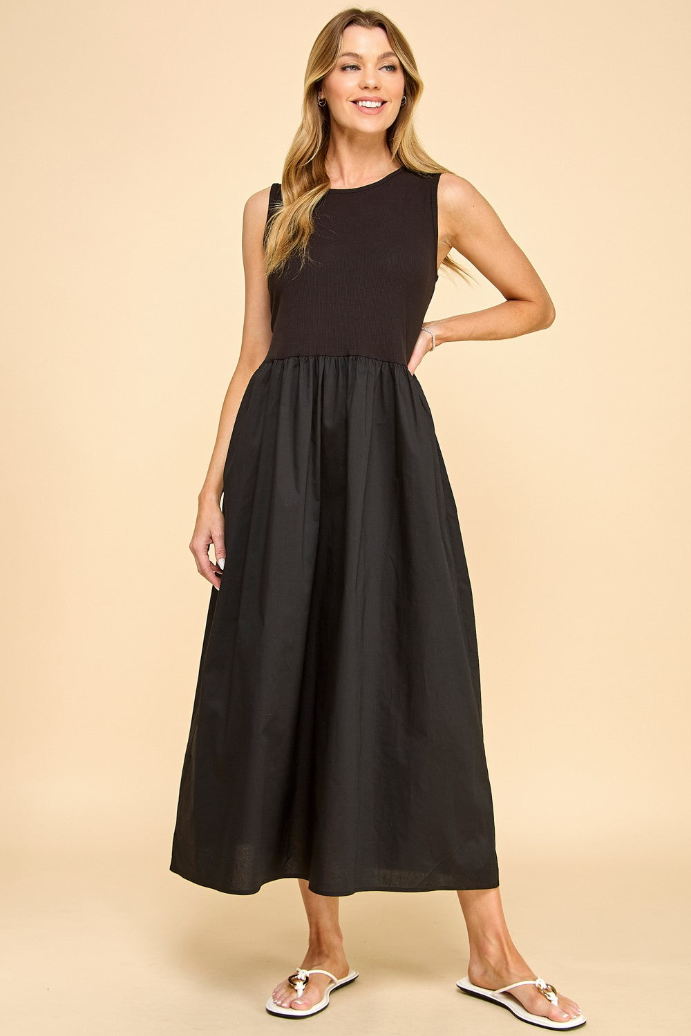 Black Solid Contrast Dress