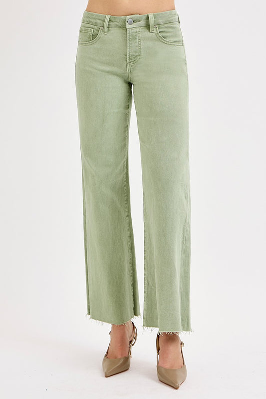 Olive Tummy Control Mid Rise Wide Leg Pants