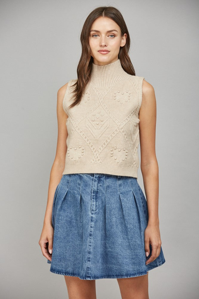 Cable Knit High Neck Sweater Tank