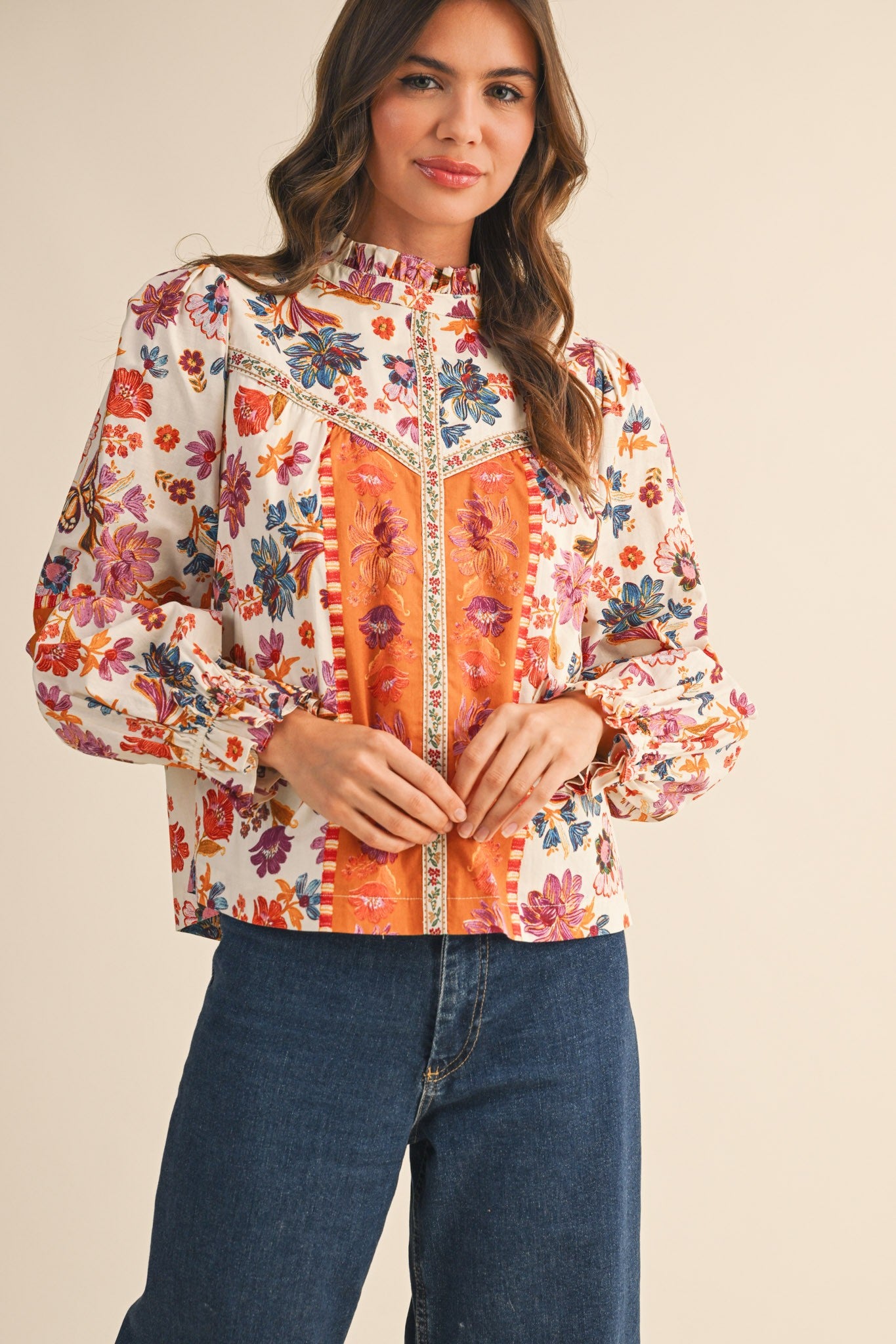 Floral Border Print Top