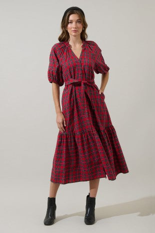 Chapman Plaid Wynette Tiered Midi Dress
