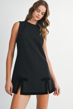 Solid Sleeveless Front Slit And Bow Detail Dress