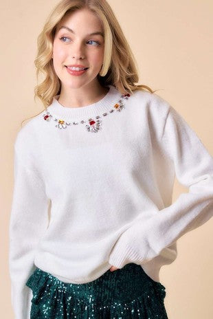 Colored Stone Detail Sweater