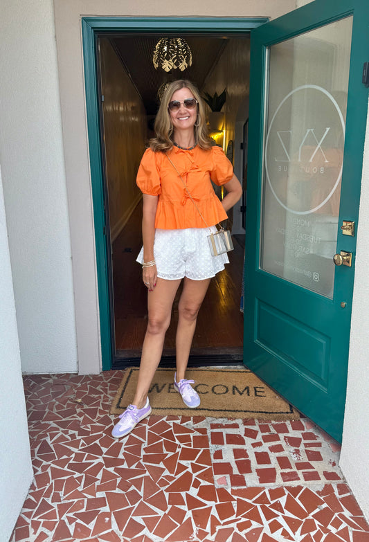 Orange Bow Tie Detailed Blouse