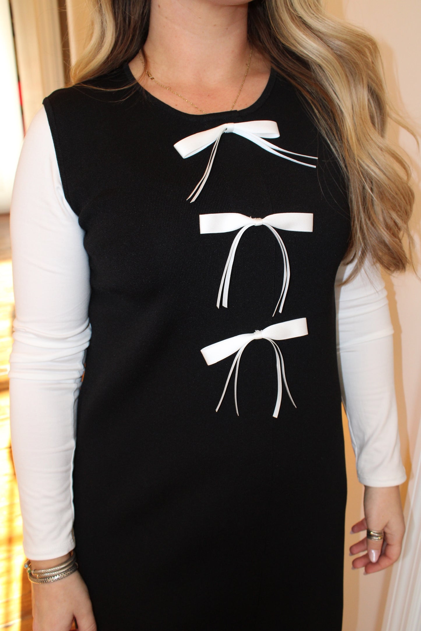 Contrast Bow Knit Dress