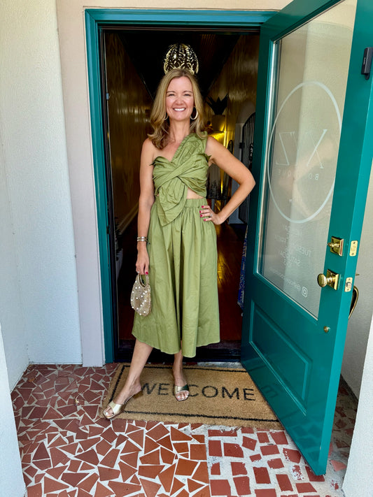 Knotted Flower Bow Midi Dress