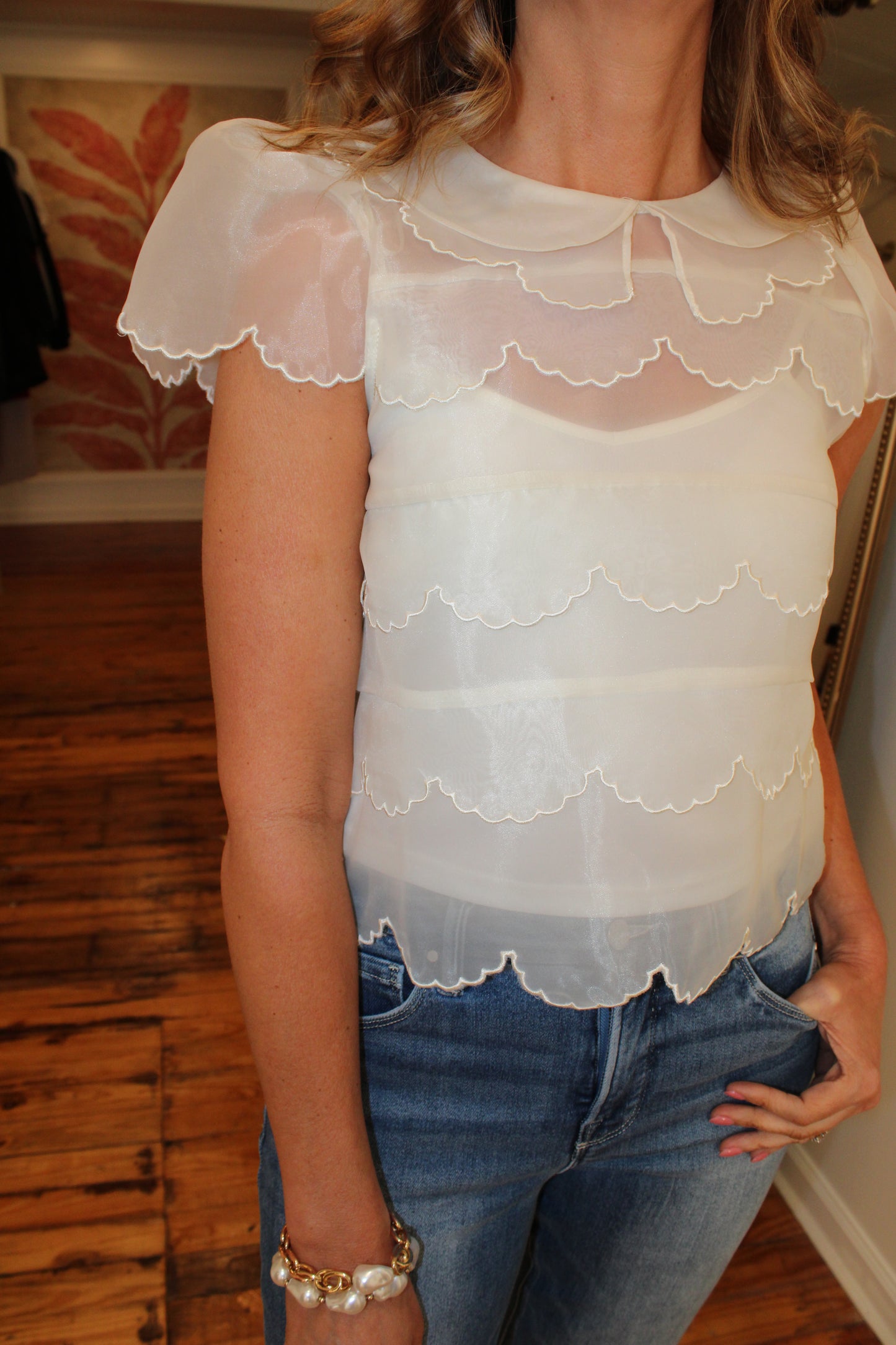 Scallop Embroidered Organza Top