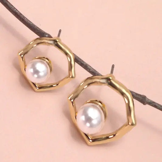 Asymmetrical Square Pearl Stud Earrings