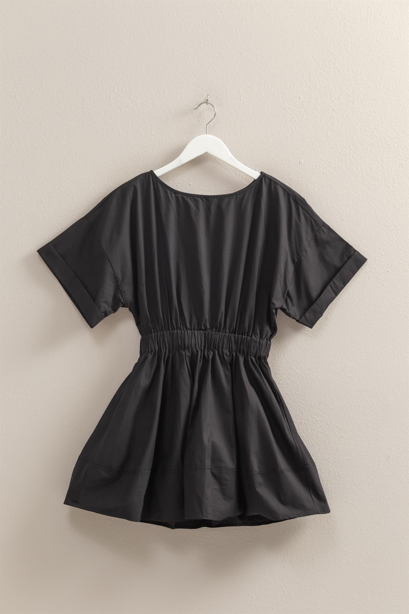 Black Short Sleeve Poplin Dress