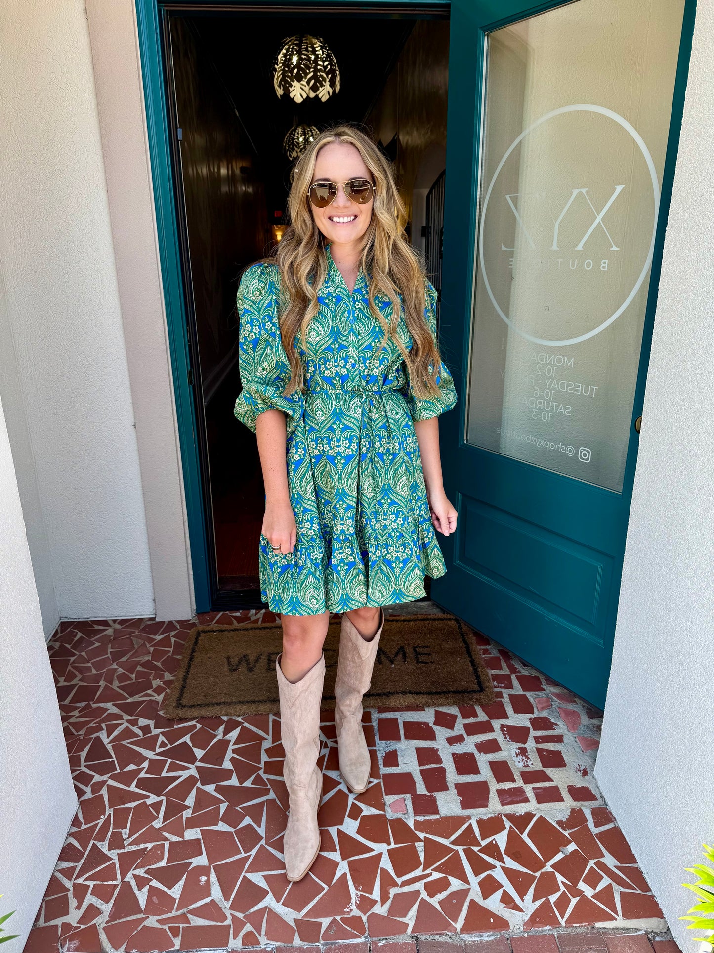 Nyra Paisley Jazlyn Split Neck Dress