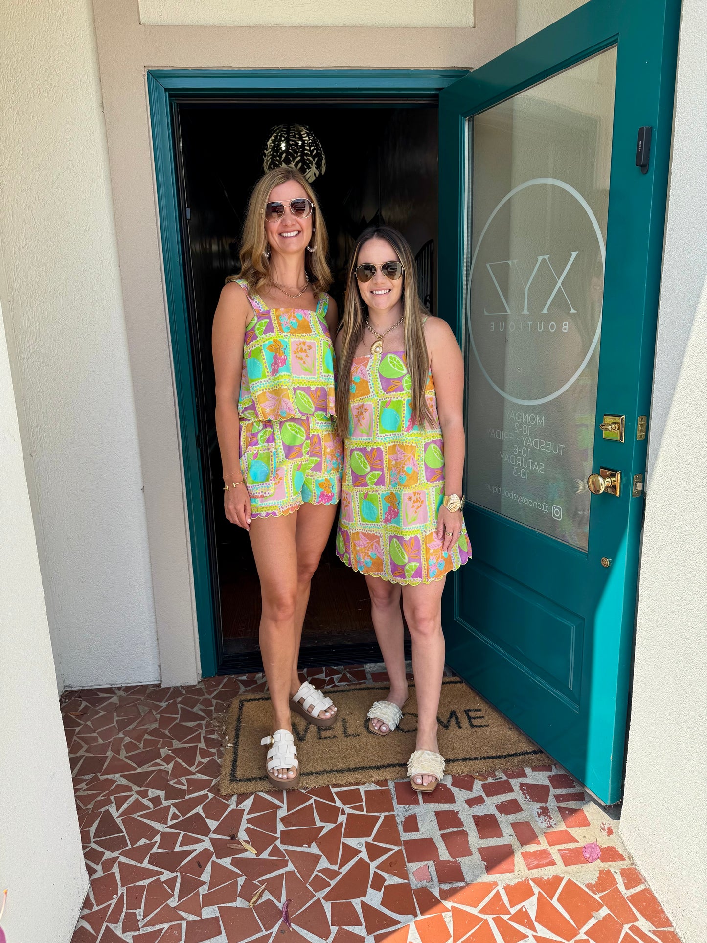 Tropical Mosaic Scalloped Detail Dress