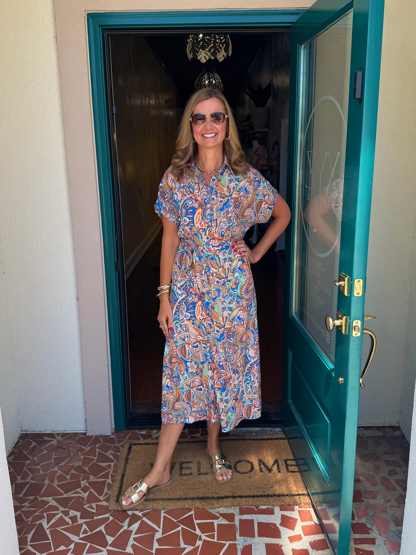 Drop Shoulder Button Down Printed Dress