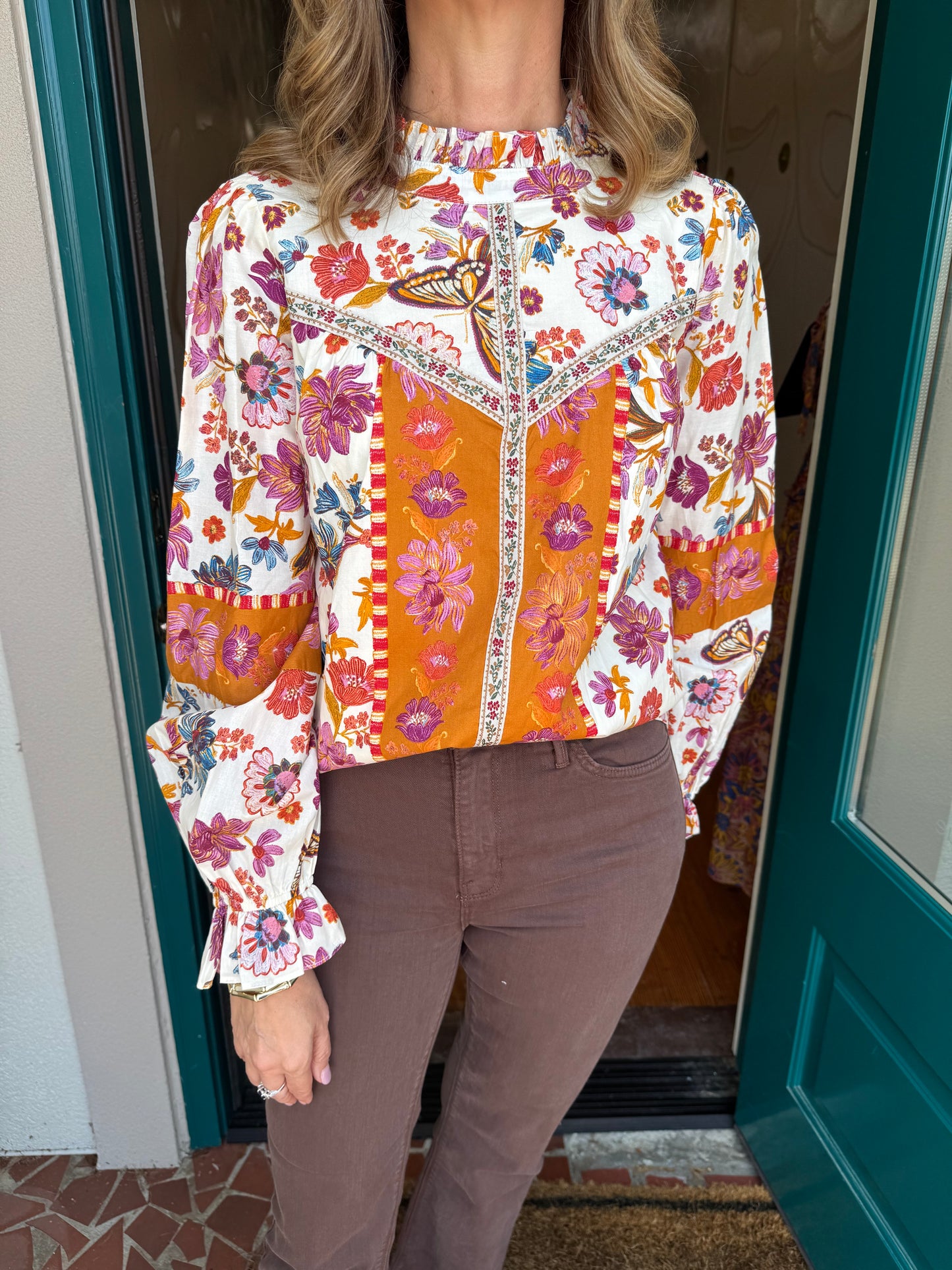 Floral Border Print Top