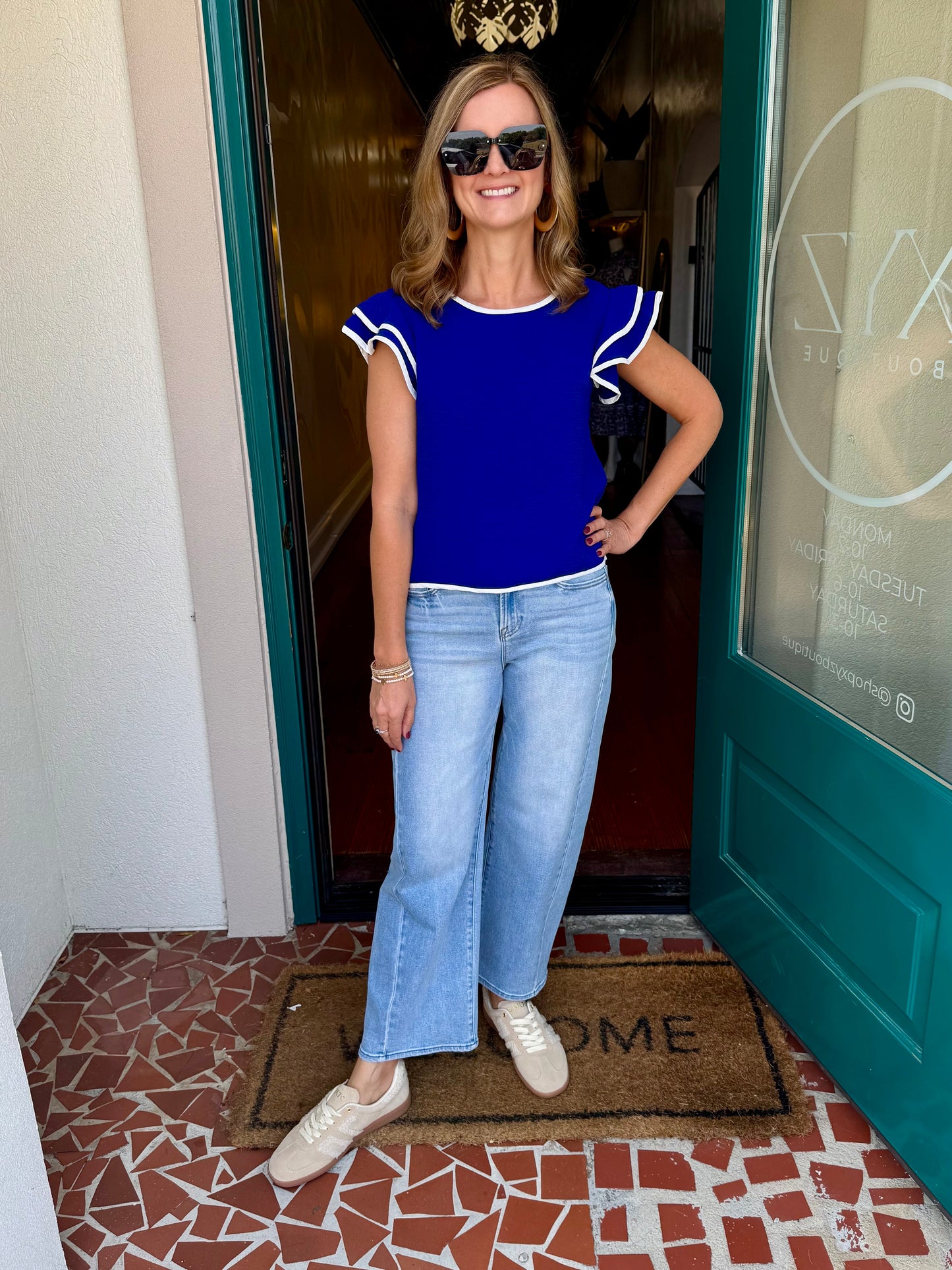 Ruffle Sleeve Contrast Piping Top