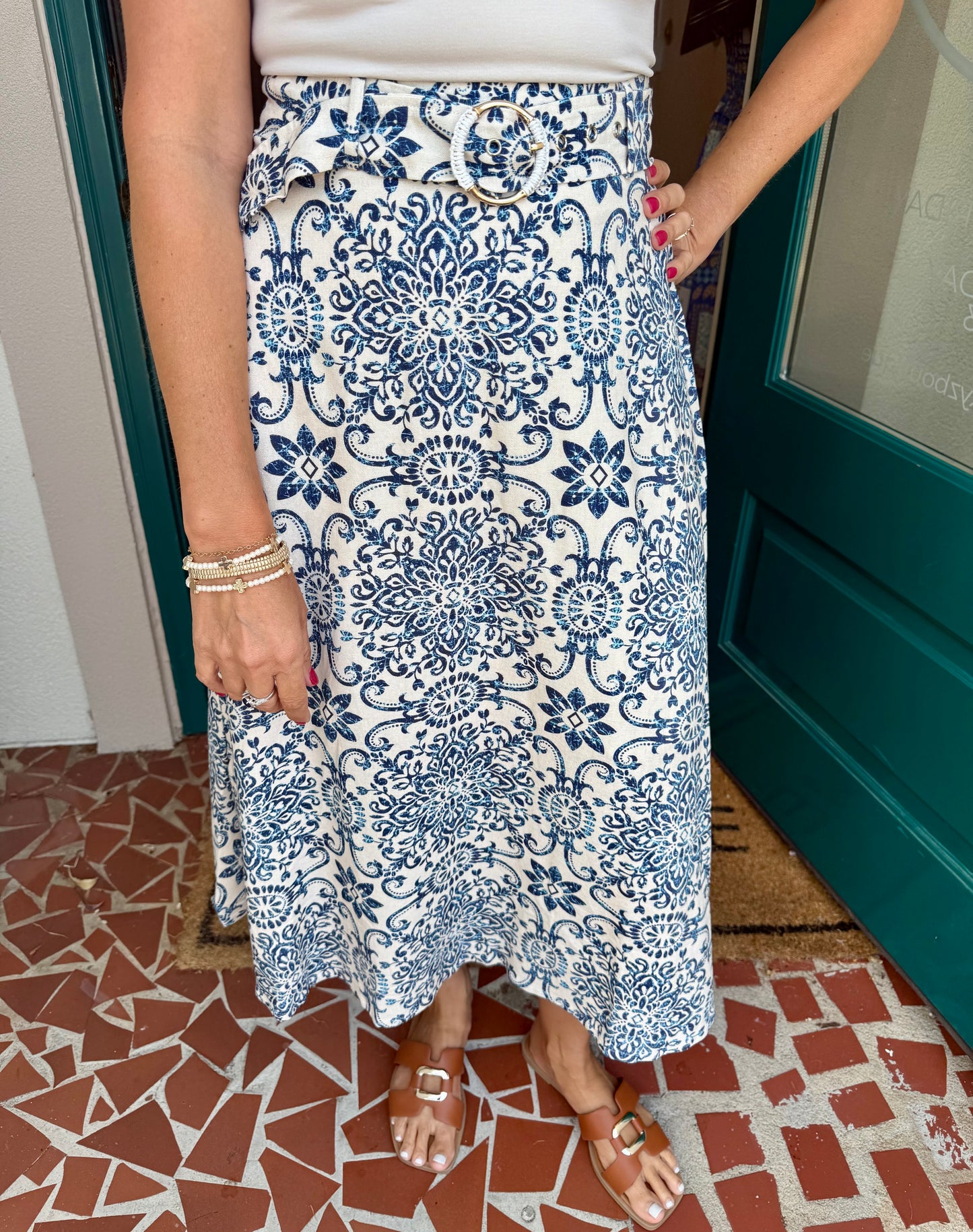 Azalea Mosaic Belted Maxi Skirt