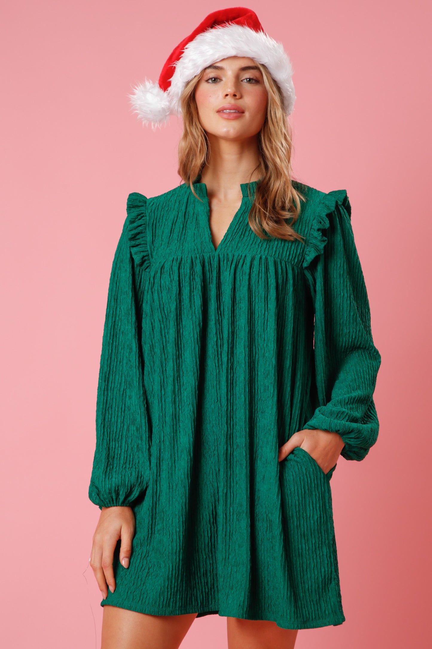 Loose Fit Ruffled Split Neck Dress PREORDER 10/20