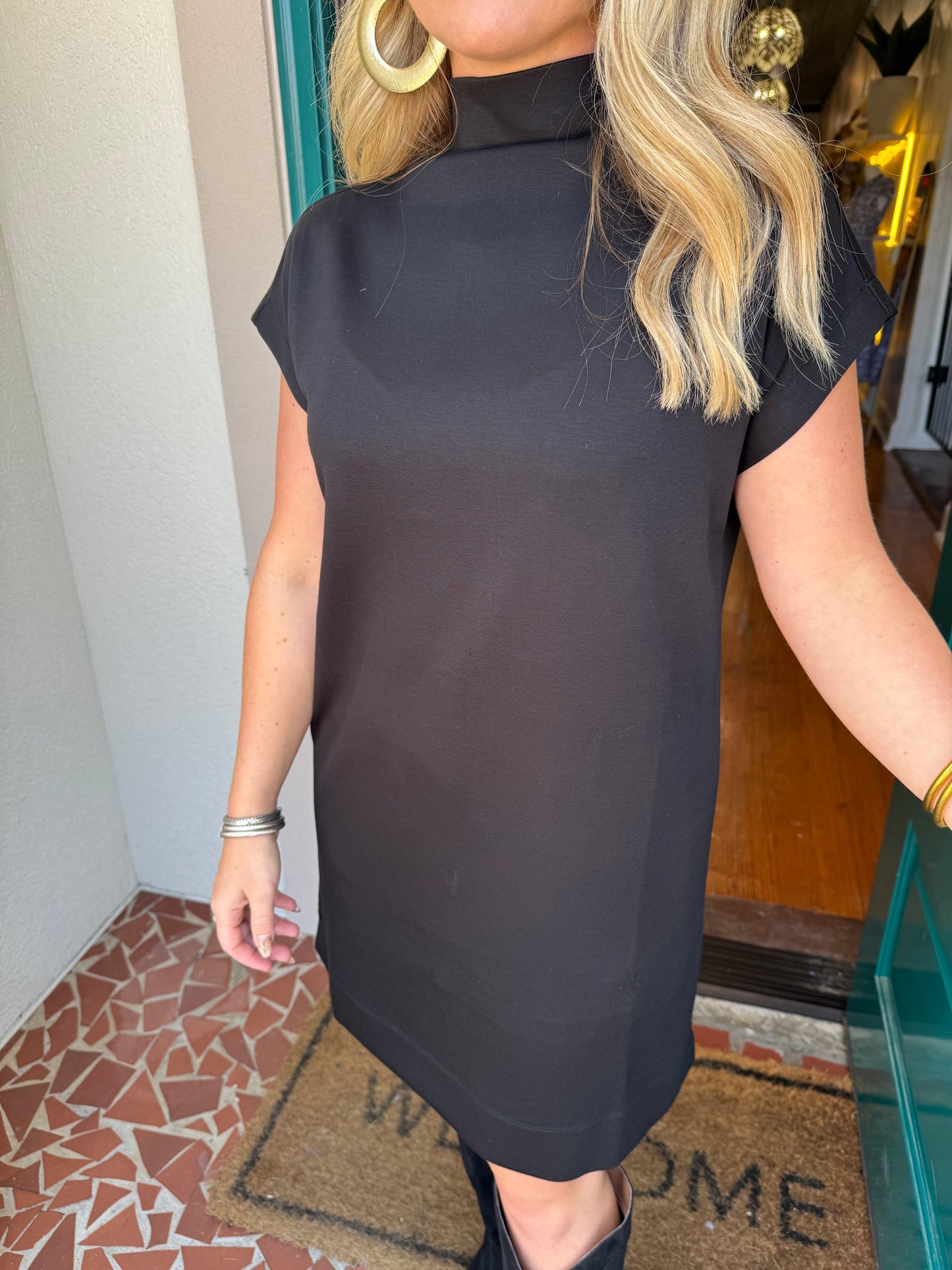 Black Mock Neck Modal Dress