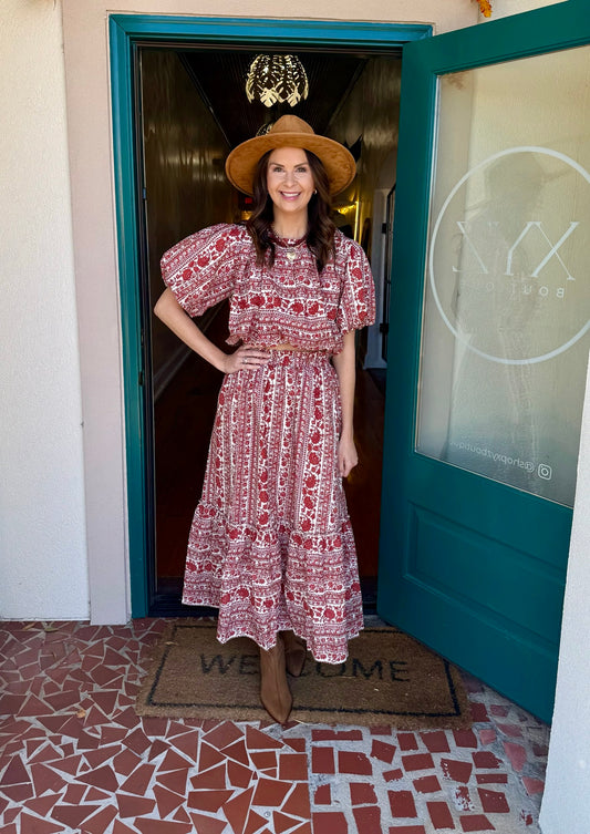 Block Print Floral Midi Skirt Set