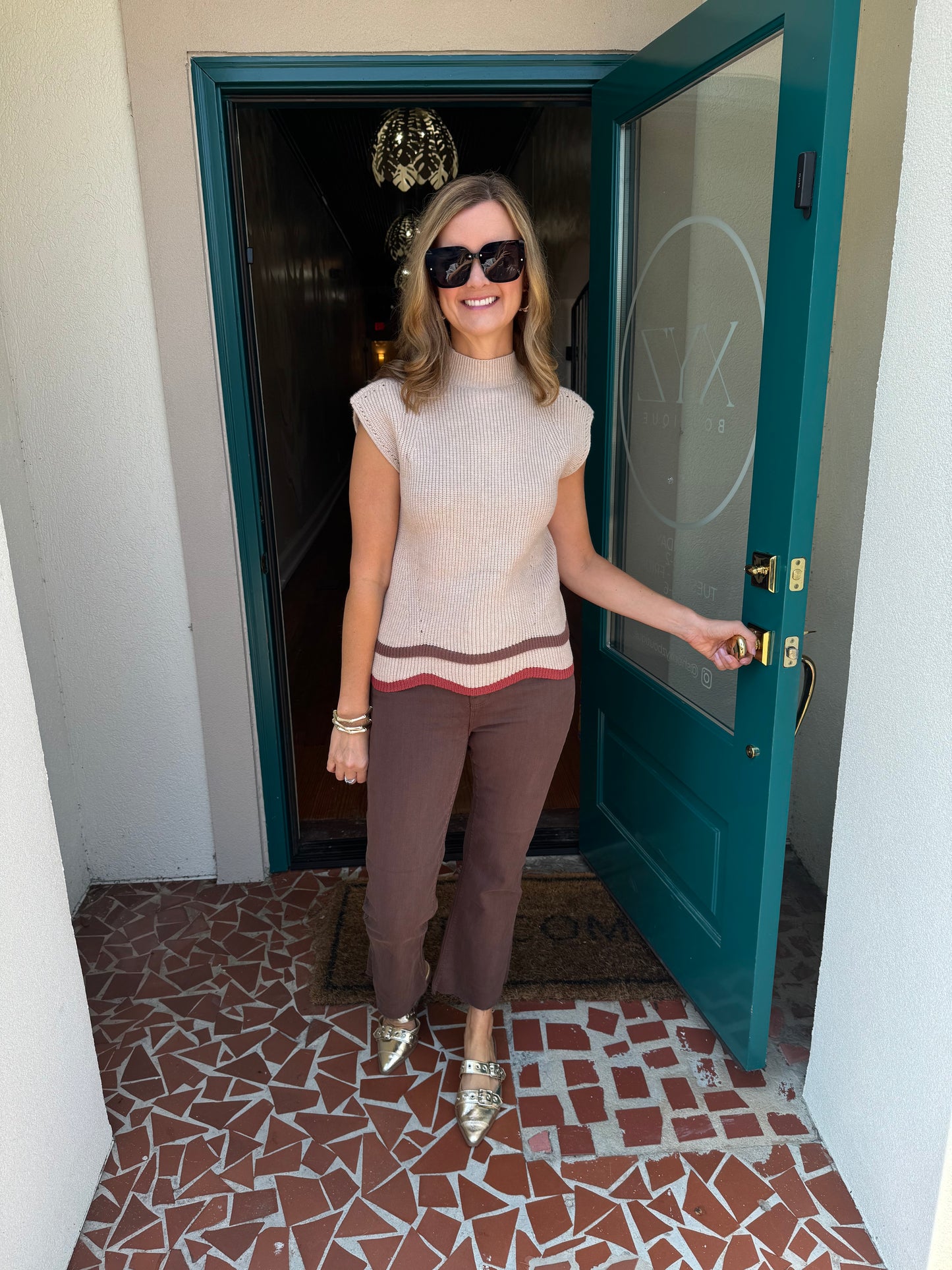 Taupe Mock Neck Knit Sweater Vest
