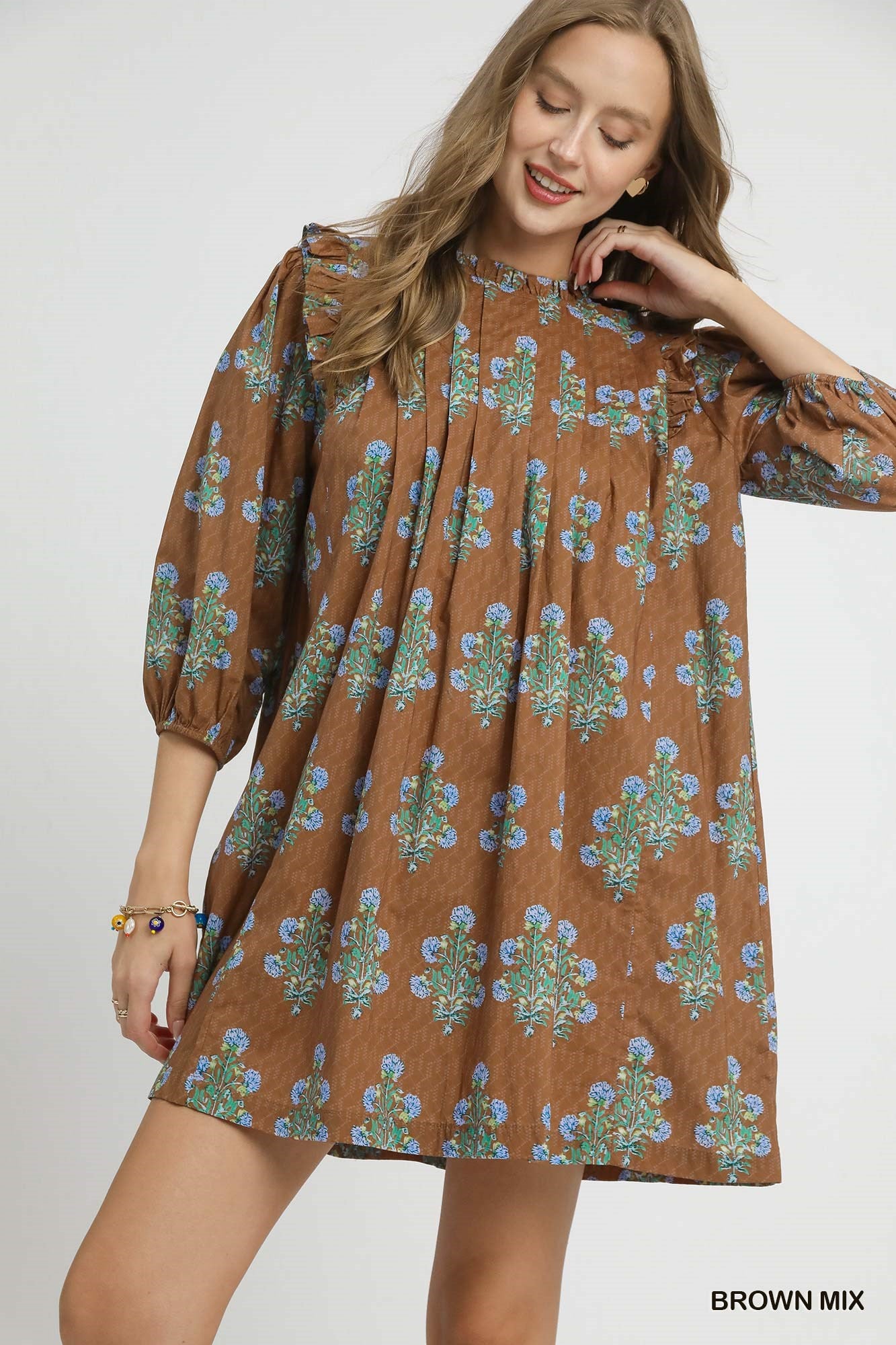 Brown Floral Ruffle Babydoll Dress